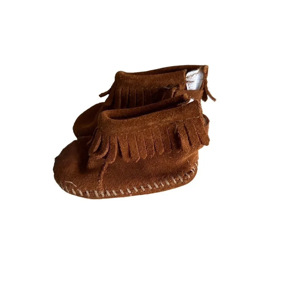 Minnetonka Brown Fringe‎ Riley Baby Bootie Suede Moccasin Size 2